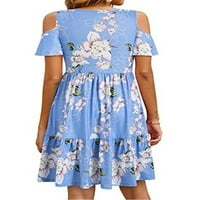 Bomotoo dame kratke mini haljine cvjetni print majica haljina tunika Sundress boho odmor nebesko plavo cvijeće