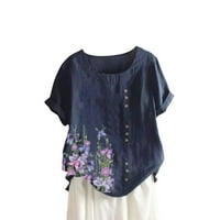 Elegantne bluze za Žene Ležerne ljetne modne Vintage bluze s cvjetnim printom s gumbima kratki rukav Okrugli vrat