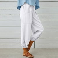 Ženske casual Capri hlače s visokim strukom i džepovima, široke skraćene hlače za žene