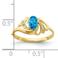 6K žuti zlatni prsten s ovalnim plavim topazom i dijamantom