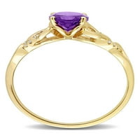 Ovalni prsten od žutog zlata od 10 karata s afričkim ametistom ovalnog reza i dijamantom okruglog reza s ovalnom