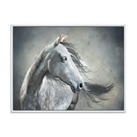 Dizajnerska umjetnost crno-bijeli portret divljeg konja Seoska kuća uokvirena na platnu zidni umjetnički tisak