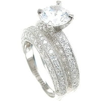Sterling Silver Rhodium Finish Antique Style Bridal Set prsten