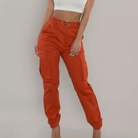 Teretne hlače s visokim strukom Žene ležerne čvrste džepove u boji Elastični struk Udobno ravna hlačadxxxl