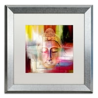 Zaštitni znak likovna umjetnost 'Buddha Face 4' Bijela mat, srebrno uokvirena umjetnost Mark Ashkenazi