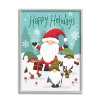 Stupel s natpisom Sretni blagdani, Djed Mraz, snježni šumski patuljci, 20 komada, dizajn Lisa Perrie bijeli Button