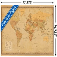 Vintage plakat na zidnoj karti svijeta, 14.725 22.375