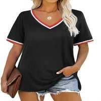 Eleluny Womens v Neck majica s kratkim rukavima vrhovi Summer Casual Sports bluza crna 3xl