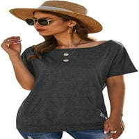 Ležerne Ženske majice bez ramena, majice s okruglim vratom, široke bluze s prednjim džepom