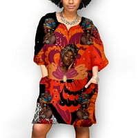 Ženska ljetna široka kratka haljina s džepovima, ležerna večernja haljina u etničkom afričkom stilu