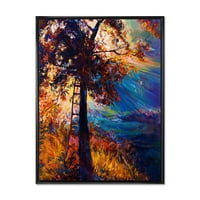Silueta jesenskog stabla u zalasku sunca uokvirena umjetnička slika na platnu