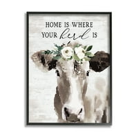 Kuća u kojoj je vaše stado Boho Cvjetna krava, 14 godina, dizajn s natpisima i podstavom