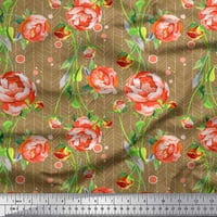 Baršunasta tkanina s prugastim cvjetnim printom, lišće i božuri iz