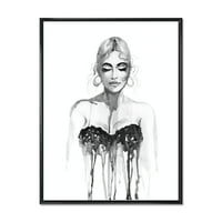 DesignArt 'Crno -bijeli portret žene koja nosi večernju haljinu' Moderno uokvirena platna zidna umjetnička tiska