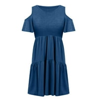 Ženska ljetna labava haljina za plažu s kukičanjem s ramena, plava s ramena