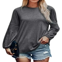 ; / Ženski jednobojni pulover ležerna majica obična osnovna majica nabrani udobni vrhovi kaki bluza od tunike