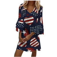 Haljine za žene 4. srpnja Plus size casual Vintage print američka zastava Okrugli vrat košulja s raširenim rukavima