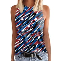 Modni topovi za Dan neovisnosti širokog kroja s okruglim vratom i bez rukava, grafička bluza, ležerna košulja