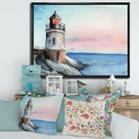 DesignArt 'Svjetionik na stijeni u zoru' nautički i obalni uokvireni platno zidni art print