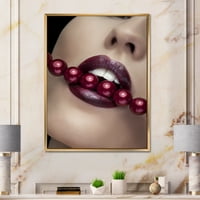 DesignArt 'Djevojka s crvenim usnama s modernim uokvirenim crvenim biserima na zidu zgloba umjetnina