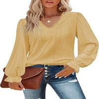 Ženski V-izrez obični vrhovi pulover dame dugi rukavi ležerna labava majica bluza