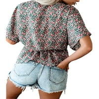 Ženska labava bluza od tunike s izrezom u obliku slova u, ženska ležerna majica kratkih rukava, svečani Cvjetni