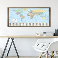 Zidni plakat svjetske karte, 22.375 34 uokviren
