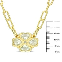 Ženska ogrlica od zelenog kvarca u obliku srca i dijamanta okruglog reza u žutom zlatu s bljeskalicom i srebrnom