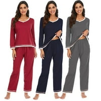 Jesensko-zimska Ženska pidžama kontrastne boje Pamuk Majica dugih rukava s izrezom i hlače u obliku slova U 2
