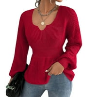 Ženski tanki pleteni džemper s izrezom u obliku slova U i dugim rukavima pulover džemper