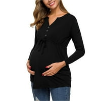 Viikei trudnice za žensku odjeću majčinstvo za majčinstvo s V-izrezom dugi rukavi zavoja čvrste boje dojenje trudnice