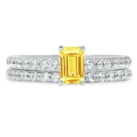1. Dijamant smaragdnog reza s imitacijom žutog dijamanta od bijelog zlata 14k $ s naglascima vjenčani set od $