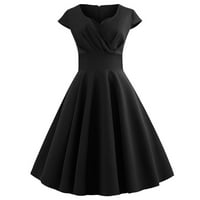 Haljine za žene, ženska modna ležerna haljina s izrezom i kratkim rukavima, jednobojna haljina do koljena, crna