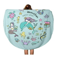 Okrugli ručnik za plažu-pokrivač pod vodom s ribama sirenama i morskim zvijezdama, krug za putovanja, okrugla