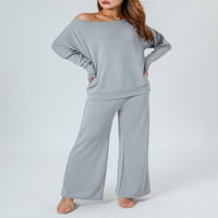 Dvodijelni Ženski pidžama Set od dva komada: pleteni vrhovi dugih rukava s ramena i hlače širokih nogavica, odjeća