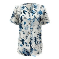 Ljetne košulje dugih rukava ljetne ženske košulje s valovitim izrezom u obliku slova U i cvjetnim printom na gumbima