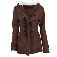 Ženski kaput a-list Plus Size ženski jednobojni kardigan s gumbima od roga prošiveni kaput s kapuljačom jakna