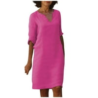 Ženski klirens Solid V-izrez za uklanjanje lakata haljina Ljetne kratke haljine, vruće ružičaste, m