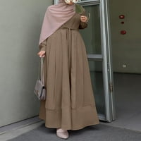 Ženski muslimanski kaftan, jednobojna nabrana boemska duga Maksi haljina s dugim rukavima u boemskom stilu