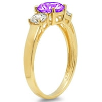 1. dijamant okruglog reza s prozirnim simuliranim dijamantom od žutog zlata od 18 karata, prsten s tri kamena,