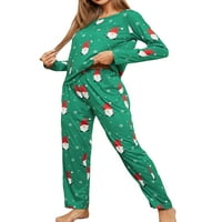 Ženski Božićni set Pidžame s dugim rukavima, ležerna pidžama s printom losa, noćna odjeća, crvena