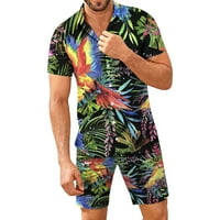 Muški havajski set košulja, muška proljetna ljetna ležerna košulja na plaži kratkih rukava, tiskani set kratkih
