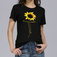Ženska ljetna majica sa zabavnim printom suncokreta Okrugli vrat široke bluze Plus size majice kratkih rukava