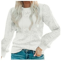 Pleteni džemper za žene s okruglim vratom s printom krila šišmiša džemper s dugim rukavima bijeli džemper s dugim