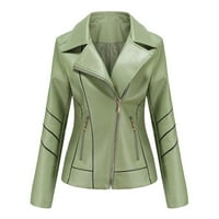 Ženska Nova tanka kožna jakna sa stojećim ovratnikom s patentnim zatvaračem, jednobojna jakna u zelenoj boji