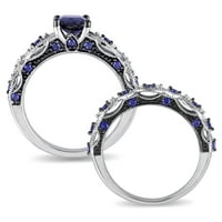 MIABELLA Ženski CT stvorio je plavi safir i CT dijamantni vjenčani prsten postavljen u 10kt bijelom zlatu
