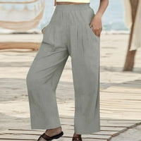 Ženske hlače visokog struka, jednobojne, elastični pojas, udobne hlače s džepovima