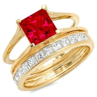 2. Dijamantni rez princeze s imitacijom rubina u žutom zlatu od 18 karata s naglascima vjenčani set od 9,5
