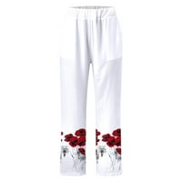 Ženske hlače s džepovima s cvjetnim printom duge široke hlače pamučne casual hlače visokog ravnog struka jednostavne