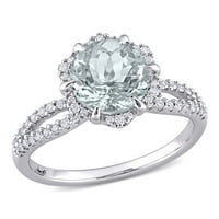 Miabella Ženska 1- karat Aquamarine i Karat Diamond 14KT bijeli zlato Halo prsten